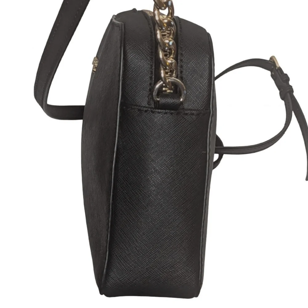 MICHAEL KORS Black Saffiano Leather Crossbody Bag Chain Strap Purse